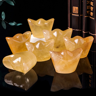 天然黄方解石元宝 天然黄冰洲石元宝 开业乔迁礼物工艺品摆件批发