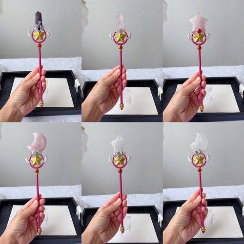天然白粉紫水晶手作百变小樱魔法杖少女棒封印可爱杖星梦杖周边