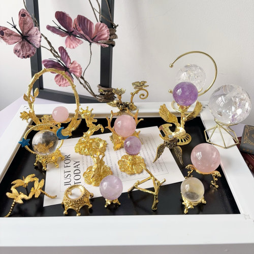 高定水晶球底座创意金属电镀金色球托支架蝴蝶月亮飞翼兔子烛台