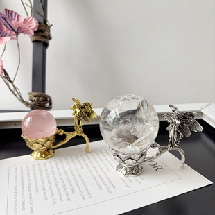 合金祈祷天使莲花杯款水晶球底座蛋形底托高端家居轻奢装饰摆件