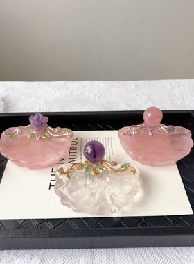 天然粉水晶球紫晶原石手工制作贝壳盘子权杖能量魔法碟子摆件装饰