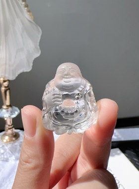天然白水晶精品高透晶体精雕笑佛公弥勒佛福禄摆件车挂吊坠项链