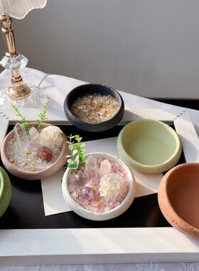 天然水晶造景微景观火山泥小碗消磁净化水晶装饰碗饰品收纳摆件