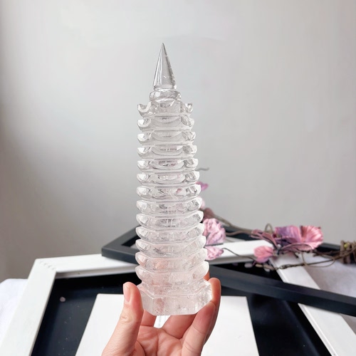 天然巴西白水晶原石打磨13层文昌塔宝塔摆件装饰送礼物学生书桌