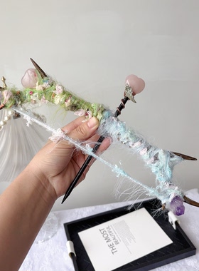 天然粉水晶爱心紫晶原石手工制作鹿角权杖弓箭丘比特之箭表白摆件