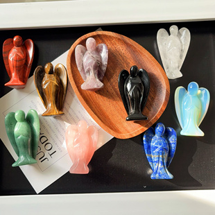 天然水晶天使摆件大号粉晶白水晶紫晶东陵玉黄虎眼蛋白石天使摆件