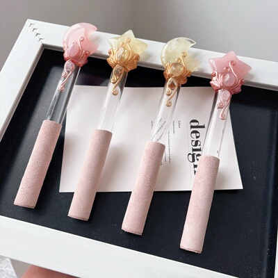 天然粉水晶黄星星月亮手作颂体音疗敲击棒亚克力钵棒权杖摆件装饰