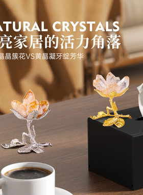 天然黄水晶簇花水晶树摆件白水晶原石单晶体手工花树工艺品摆件