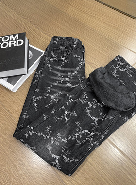 B221美式ins高街提花宽松微喇加绒牛仔裤 LK24225