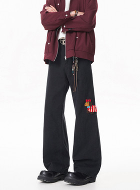 B221 美式ins高街直筒洗褪布腊肠狗休闲牛仔裤 LK26644