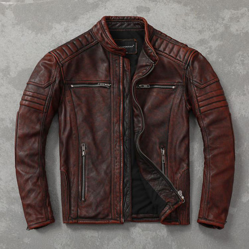 美式复古男士皮衣皮夹克头层牛皮外套时尚立领潮流机车服上衣
