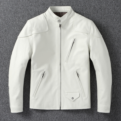 毒液皮夹克白色牛皮机车皮衣