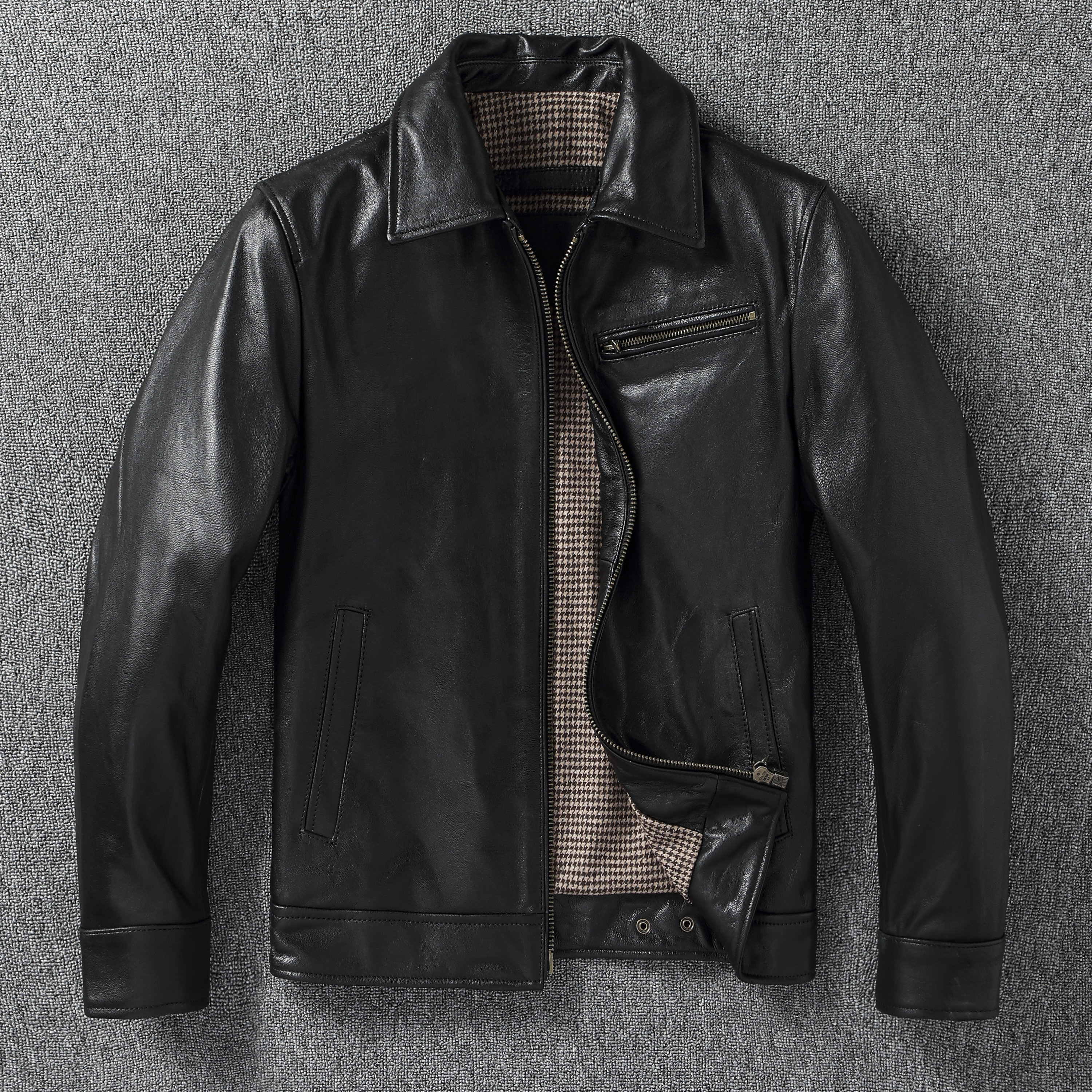 1930工装蜡染无涂山羊皮男皮夹克