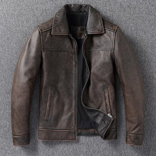 复古机车皮夹克纯皮工装皮衣男