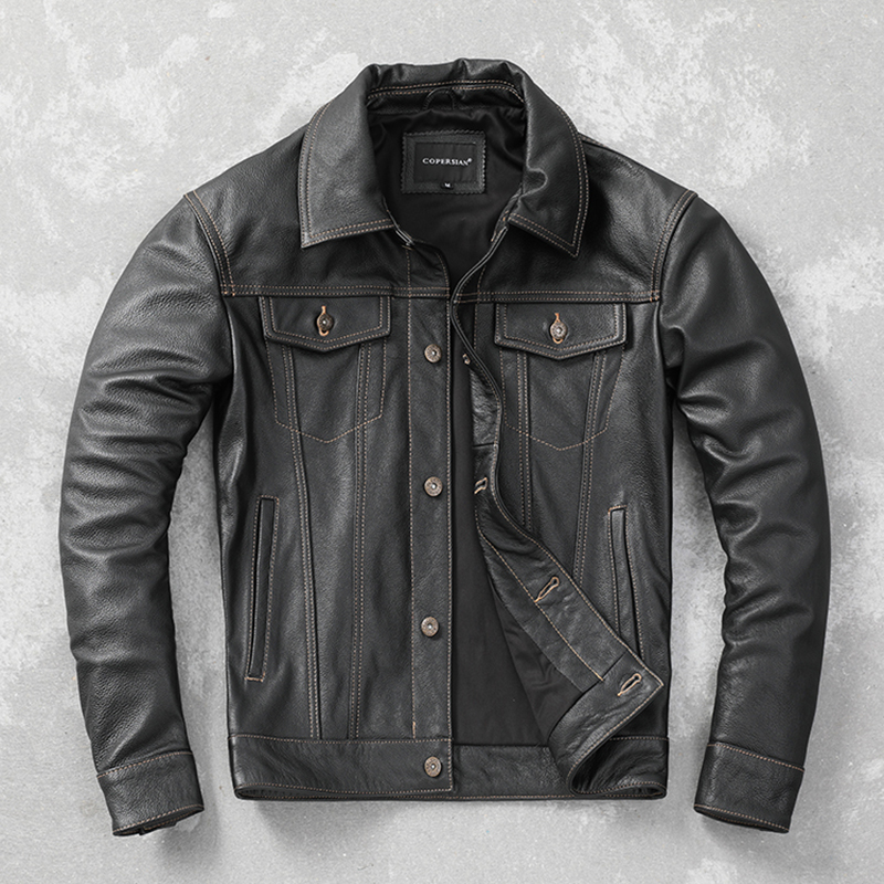 牛仔潮流青年皮衣翻领