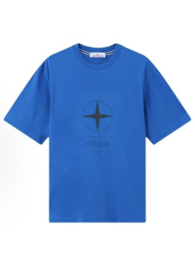 现货 Stone Island石头岛 SS26有机棉平纹针织圆领短袖 亮蓝色