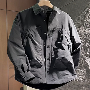 潮流宽松百搭纯色休闲上衣冲锋衣 翻领夹克痞帅外套男时尚 美式 工装