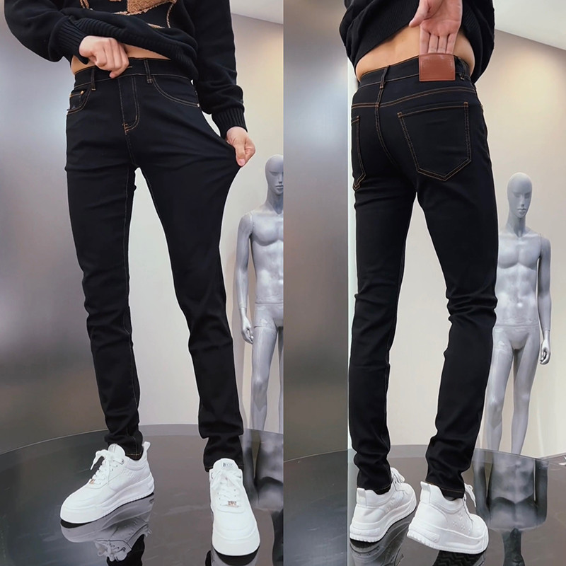 2025春夏季简约牛仔裤男黑色弹力休闲裤百搭潮流高档时尚小脚裤子