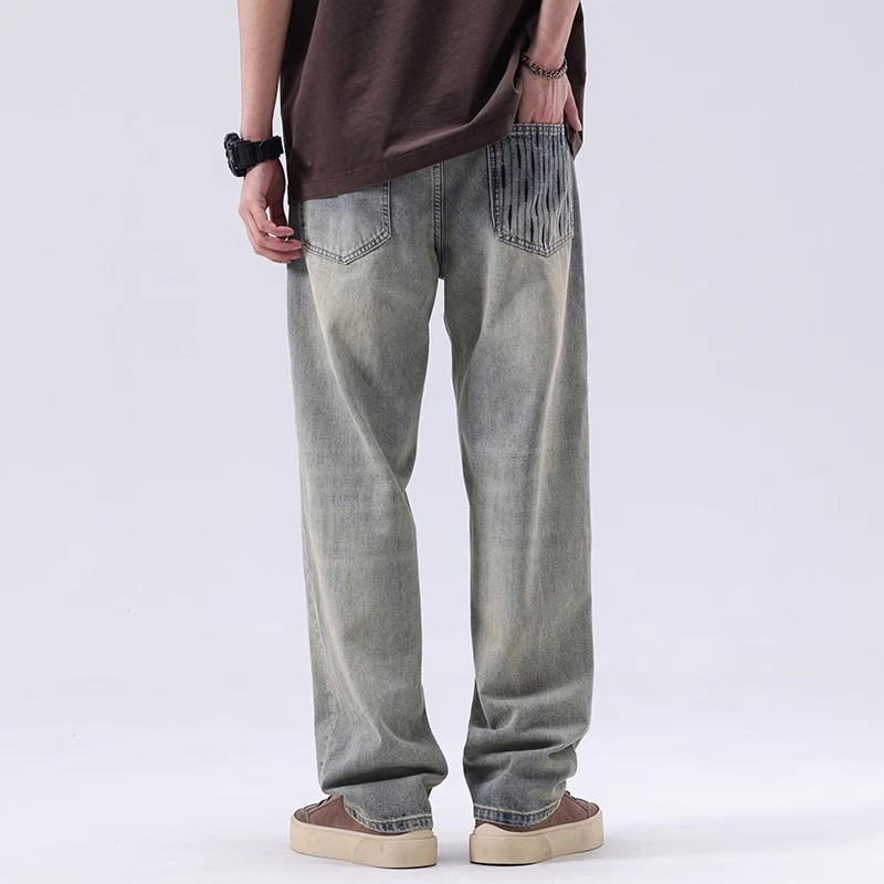 牛仔裤男潮牌复古做旧宽松直筒裤