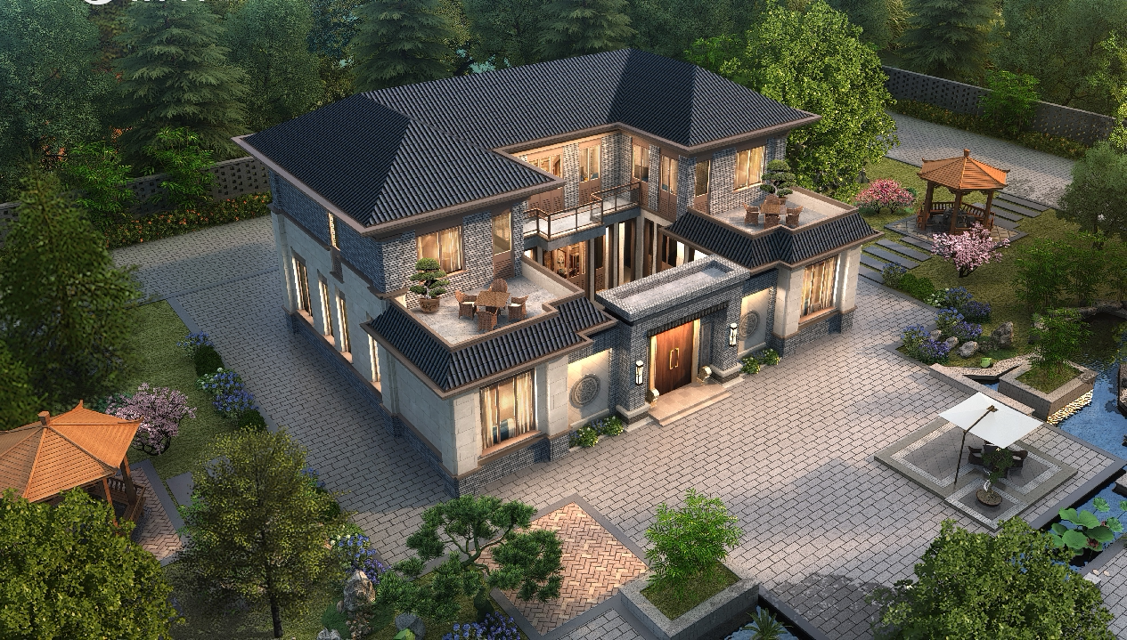 四合院设计图纸新中式合院二层自建房别墅设计效果图平面图施工图