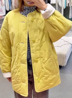 亏清法式断码秋冬减龄显白双面穿保暖绗缝暗纹宽松女士中长棉服