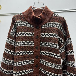 法式 羊毛混纺柔软宽松外套前排扣立领口袋女士针织毛衣 25秋冬新款