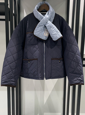 亏清买手店法式秋冬轻薄文艺两面穿绗线菱格廓形围巾圆领棉服女士