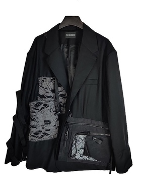 FLEE BASEMENT 秋冬宽松机能拼接腰果花不规则设计西装外套男