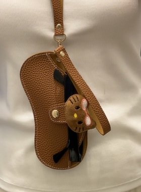 hellokitty眼镜包黑皮凯蒂猫太阳墨镜包眼镜保护套便携式挂脖收纳