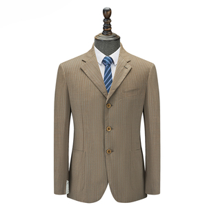 【吉家】纯羊毛商务休闲条纹单西服毛料外套男士全毛西装外套