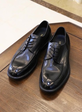 帕达索英伦风男士圆头商务休闲复古大头胎牛手工德比真皮鞋230907
