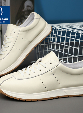 帕达索透气男鞋韩版小白鞋男轻薄柔软阿甘鞋百搭真皮休闲鞋241001