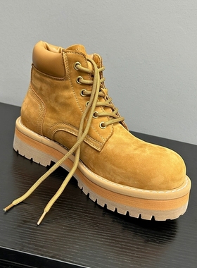 帕达索厚底轻便马丁靴真皮工装靴短靴手工男鞋踢不烂大黄靴241201