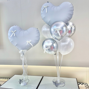 银色气球生日桌飘支架暮光粉公主风场景布置求婚场地装扮氛围感道