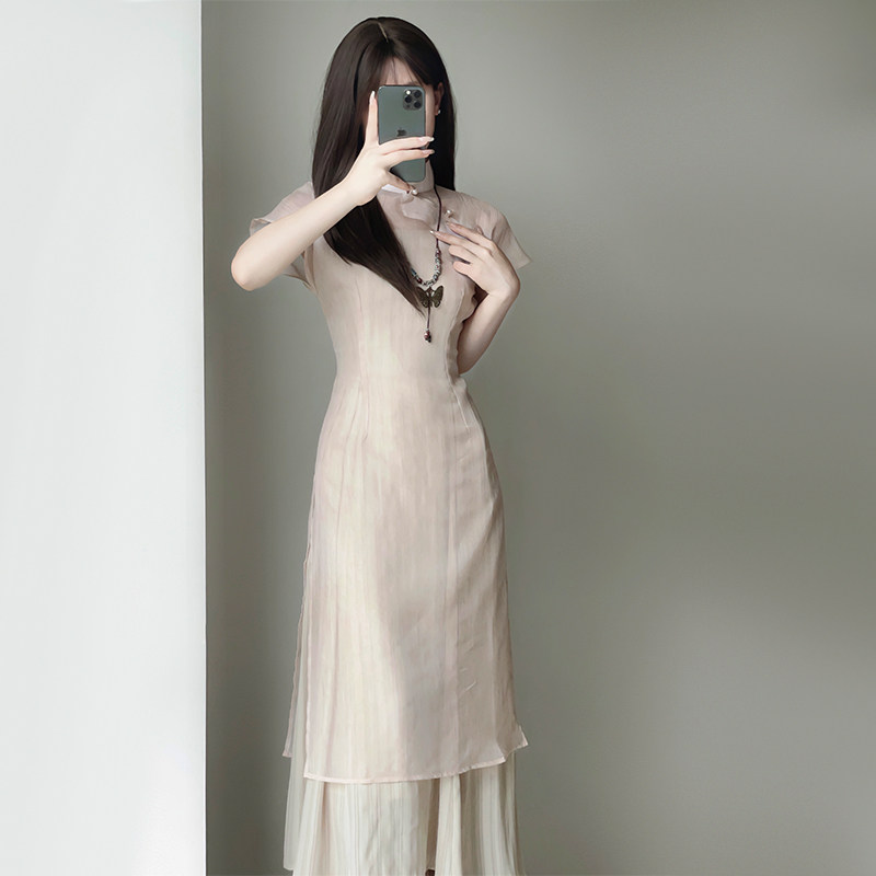 새로운 중국 스타일 개선 치파오 2024 여름 새로운 스타일 어린 소녀 하이 엔드 기질 중국 스타일 드레스 투피스 세트