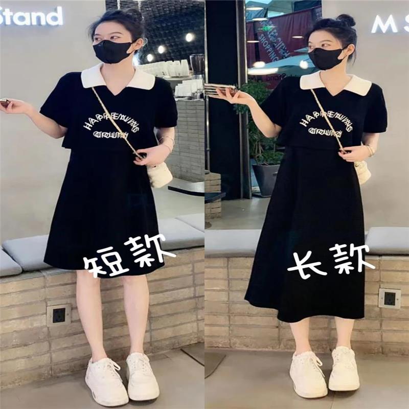 香港设计感撞色假两件连衣裙女2025夏时尚宽松收腰遮肉卫衣裙欧货