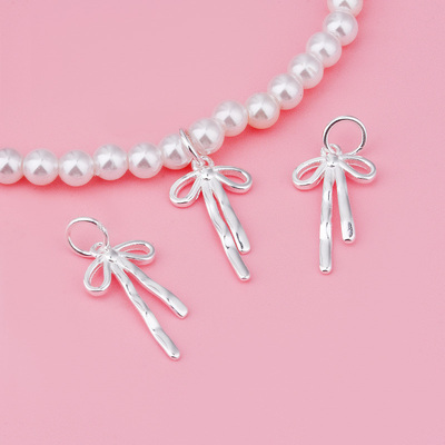 S925纯银蝴蝶结吊坠手工diy耳环挂件耳饰品吊坠配件珍珠手链吊坠