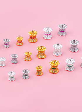 s925银小蛮腰隔片镶嵌锆石隔珠手工diy饰品配件手串散珠桶珠彩钻