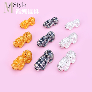 S999足银3D硬银配件 锦鲤铜钱貔貅隔珠 手工DIY串珠材料编织配饰