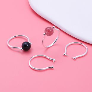 S925纯银戒指空托首饰配件 手工DIY可串8mm珠子指环女