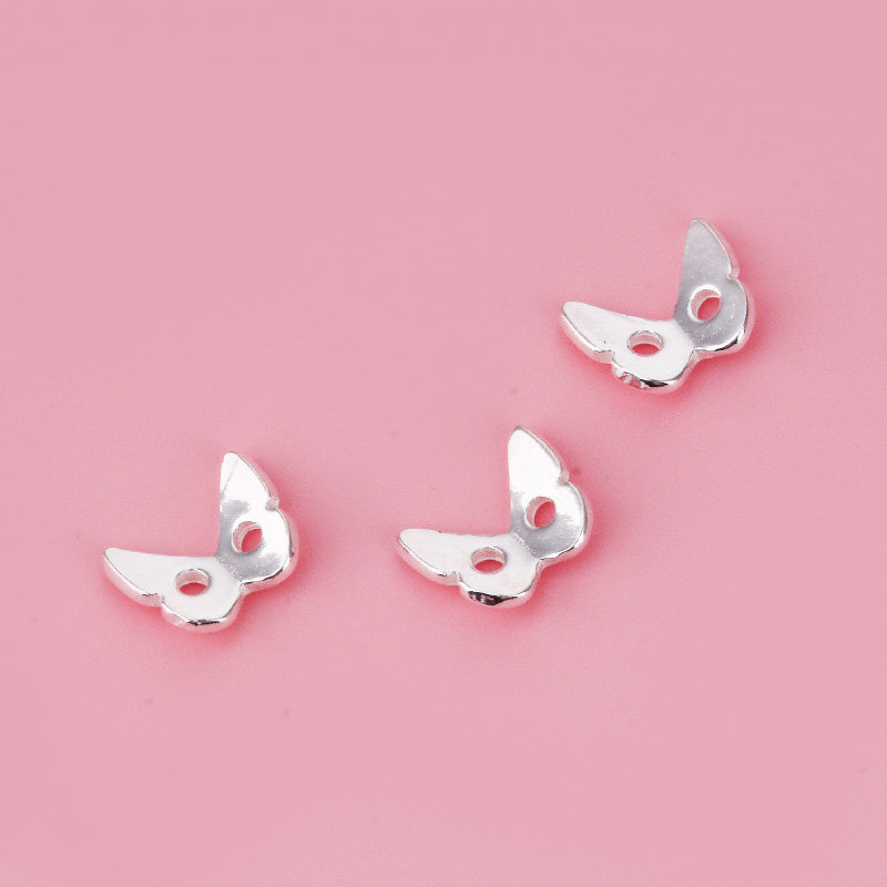 蝴蝶纽扣S925纯银珍珠手链串珠水晶隔片双孔隔珠手工DIY编绳配件