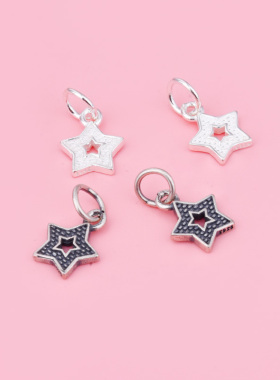 S925纯银五角双星小配件DIY串珠编绳手绳项链脚链银饰小挂件材料
