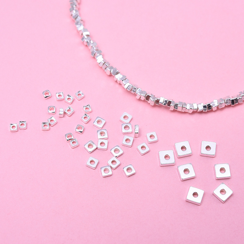 S925纯银迷你碎银子散珠 DIY手链项链小方形隔片配件串珠材料配珠