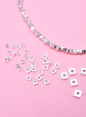 S925纯银迷你碎银子散珠 DIY手链项链小方形隔片配件串珠材料配珠