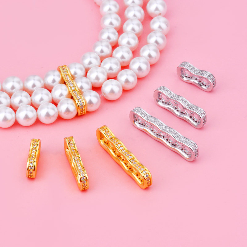 S925纯银微镶锆石二排三排四排珍珠隔片水晶 DIY手工配饰配件材料