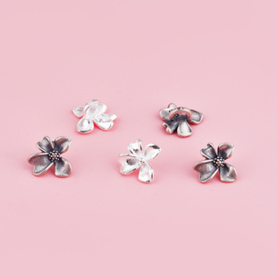 花朵扣尾扣S925纯银隔珠扣子纽扣手工编绳串珠手链diy配件饰品扣