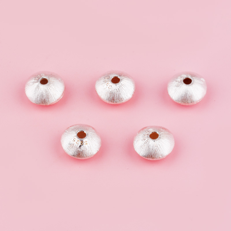 S925纯银拉丝飞碟珠隔片散珠 隔珠垫片编绳手工串珠DIY材料首饰