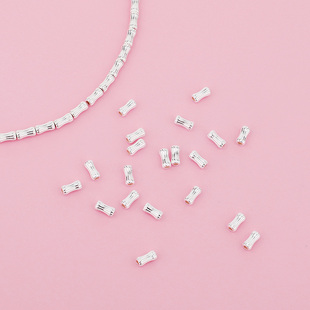 S925纯银 直纹竹节隔珠  珠子散珠 手工编织首饰diy配件材料