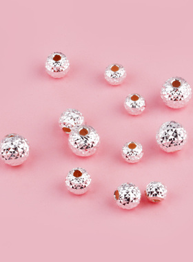 S999足银纯银亮银碎冰刻面圆珠素银菠萝珠配珠diy手串银配饰隔珠