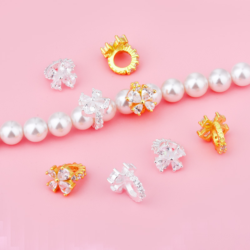 新款镶锆石蝴蝶结隔珠圈环diy手链项链串珠饰品配件S925纯银配件